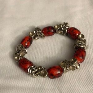 Red stone and silver bracelet